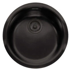 Reginox Comfort Round Bowl Inset Or Undermount Jet Black Stainless Steel Kitchen Sink & Waste - 440 X 440mm