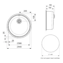 Reginox Comfort Round Bowl Stainless Steel Kitchen Sink & Waste - 440 X 440mm -Vado Sale Store reginox comfort round single bowl stainless steel undermount kitchen sink l18 390 comfort technical details