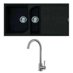 Reginox Ego 1.5 Bowl Ghisa Black Composite Kitchen Sink & Vellamo Revolve Monobloc Mixer Tap