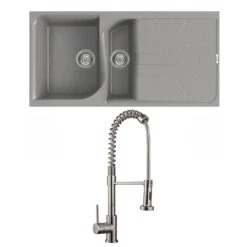 Reginox Ego Titanium Grey Granite Composite 1.5 Bowl Kitchen Sink & Vellamo FlexiSpray Mixer Tap