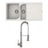 Reginox Ego White Granite Composite 1.5 Bowl Kitchen Sink & Vellamo FlexiSpray Kitchen Mixer 1 Reginox Ego White Granite Composite 1.5 Bowl Kitchen Sink & Vellamo FlexiSpray Kitchen Mixer -Vado Sale Store reginox ego 1.5 bowl white sink granite composite tap pack v2