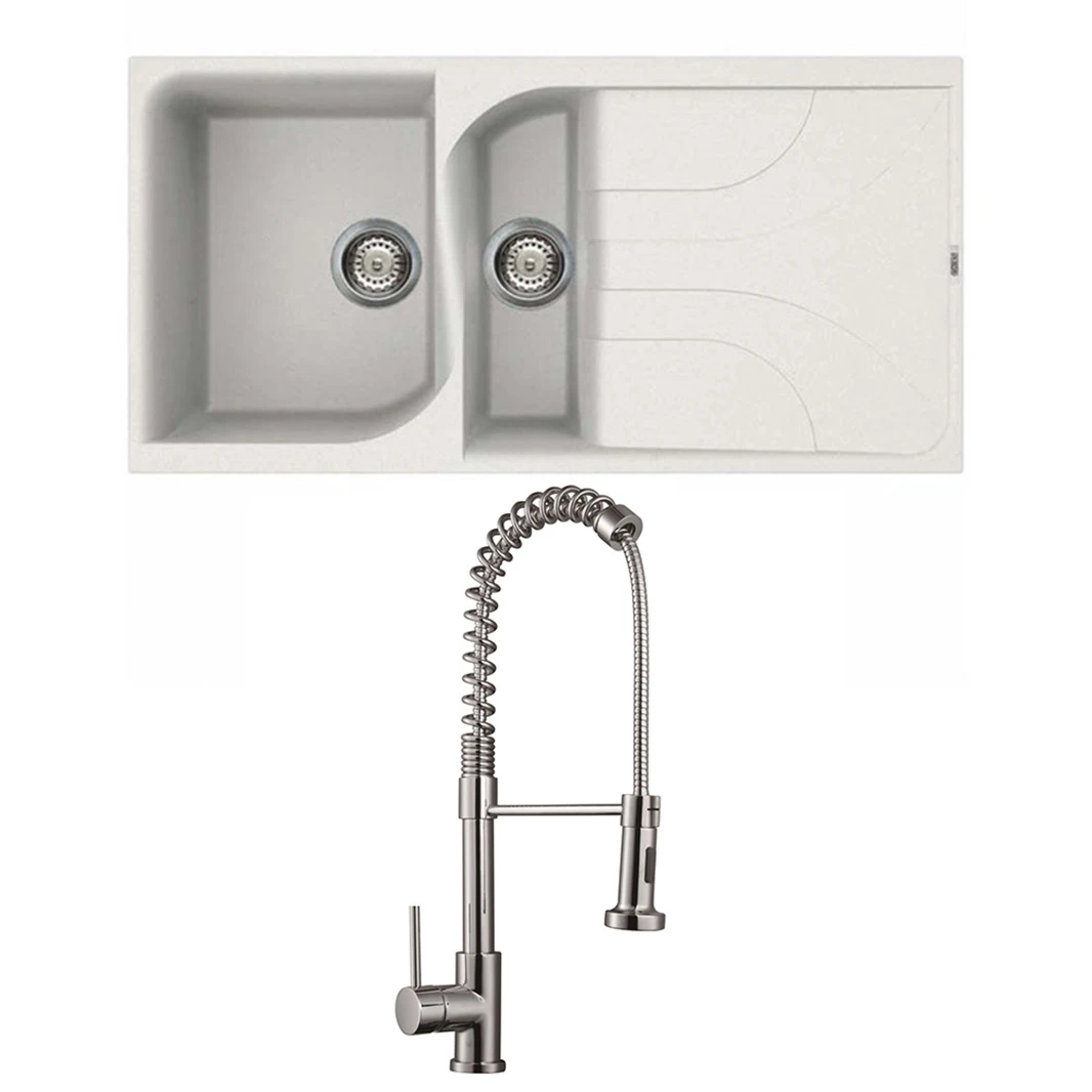 Reginox Ego White Granite Composite 1.5 Bowl Kitchen Sink & Vellamo FlexiSpray Kitchen Mixer 3 Reginox Ego White Granite Composite 1.5 Bowl Kitchen Sink & Vellamo FlexiSpray Kitchen Mixer