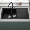 Reginox Ego White Granite Composite 1.5 Bowl Kitchen Sink With Reversible Drainer & Waste Kit - 1000 X 500mm 2 Reginox Ego White Granite Composite 1.5 Bowl Kitchen Sink With Reversible Drainer & Waste Kit - 1000 X 500mm -Vado Sale Store reginox ego black granite 1.5 bowl kitchen sink lifestyle edit 3