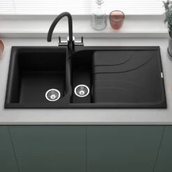 Reginox Ego White Granite Composite 1.5 Bowl Kitchen Sink With Reversible Drainer & Waste Kit - 1000 X 500mm