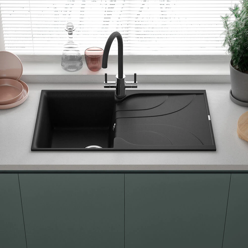 Reginox Ego Titanium Grey Granite Compact Single Bowl Kitchen Sink With Reversible Drainer & Waste Kit - 860 X 500mm 12 Reginox Ego Titanium Grey Granite Compact Single Bowl Kitchen Sink With Reversible Drainer & Waste Kit - 860 X 500mm - Image 10