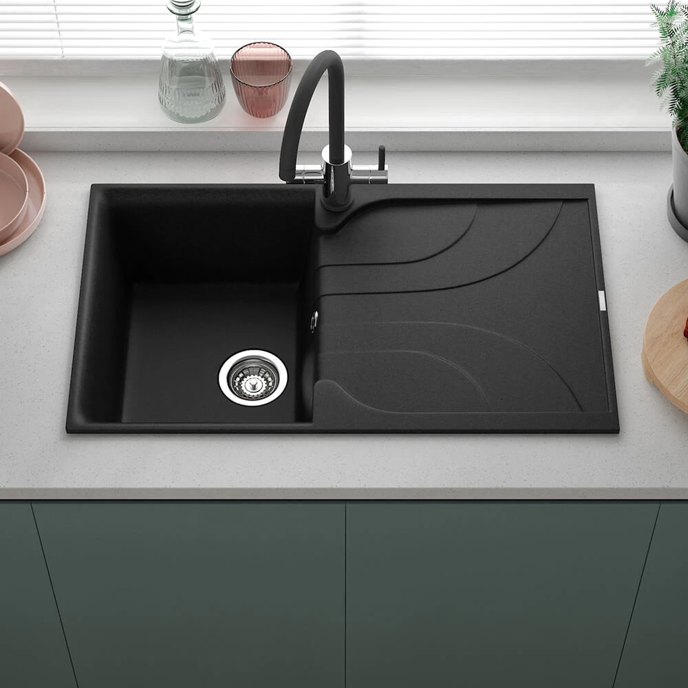 Reginox Ego Titanium Grey Granite Compact Single Bowl Kitchen Sink With Reversible Drainer & Waste Kit - 860 X 500mm 4 Reginox Ego Titanium Grey Granite Compact Single Bowl Kitchen Sink With Reversible Drainer & Waste Kit - 860 X 500mm - Image 2