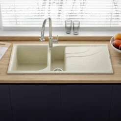 Reginox Ego Cream Granite Composite 1.5 Bowl Kitchen Sink & Vellamo Savu Pull Out Kitchen Mixer -Vado Sale Store reginox ego cream granite 1.5 bowl kitchen sink lifestyle edit 2 1
