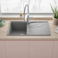 Reginox Ego Titanium Grey Granite Compact Single Bowl Kitchen Sink With Reversible Drainer & Waste Kit - 860 X 500mm 33 Reginox Ego Titanium Grey Granite Compact Single Bowl Kitchen Sink With Reversible Drainer & Waste Kit - 860 X 500mm -Vado Sale Store reginox ego grey granite compact 1 bowl kitchen sink lifestyle edit 2