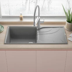 Reginox Ego Cream Granite Composite Large Single Bowl Kitchen Sink With Reversible Drainer & Waste Kit - 1000 X 500mm -Vado Sale Store reginox ego grey granite large 1 bowl kitchen sink lifestyle edit 2