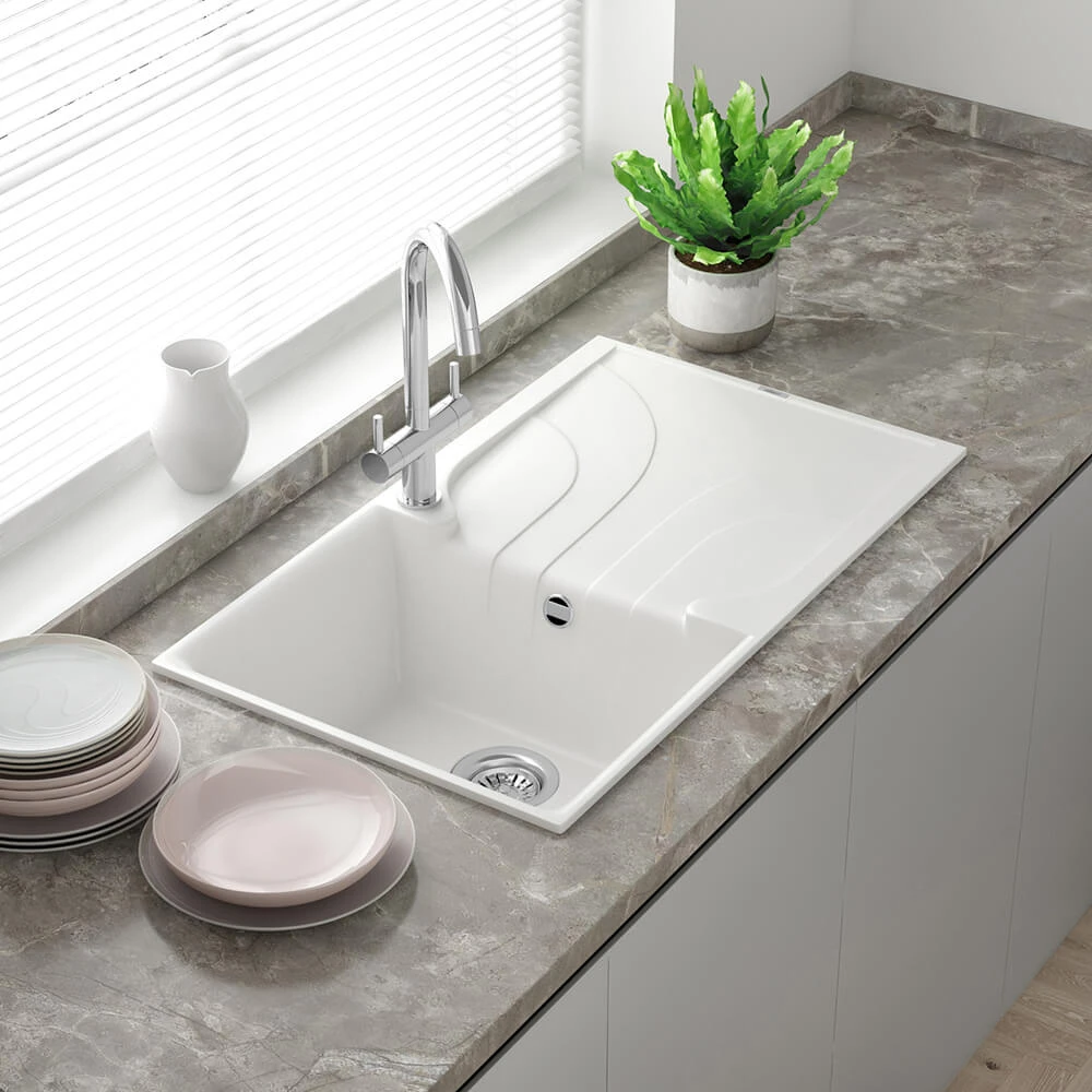 Reginox Ego Titanium Grey Granite Compact Single Bowl Kitchen Sink With Reversible Drainer & Waste Kit - 860 X 500mm 7 Reginox Ego Titanium Grey Granite Compact Single Bowl Kitchen Sink With Reversible Drainer & Waste Kit - 860 X 500mm - Image 5