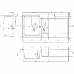 Reginox Elleci Easy 475 Black 1.5 Bowl Granite Composite Inset Kitchen Sink & Waste - 1000 X 500mm 11 Reginox Elleci Easy 475 Black 1.5 Bowl Granite Composite Inset Kitchen Sink & Waste - 1000 X 500mm -Vado Sale Store reginox elleci easy 475 1.5 bowl sink 1000x510mm tech