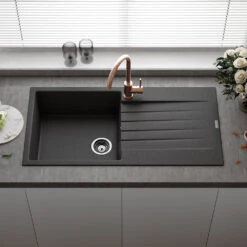 Reginox Harlem 1 Bowl Black Silvery Granite Composite Sink & Waste Kit And Vellamo Koro Black Mono Kitchen Mixer 14 Reginox Harlem 1 Bowl Black Silvery Granite Composite Sink & Waste Kit And Vellamo Koro Black Mono Kitchen Mixer -Vado Sale Store reginox harlem 1 bowl black silvery granite composite kitchen sink lifestyle 3 v3