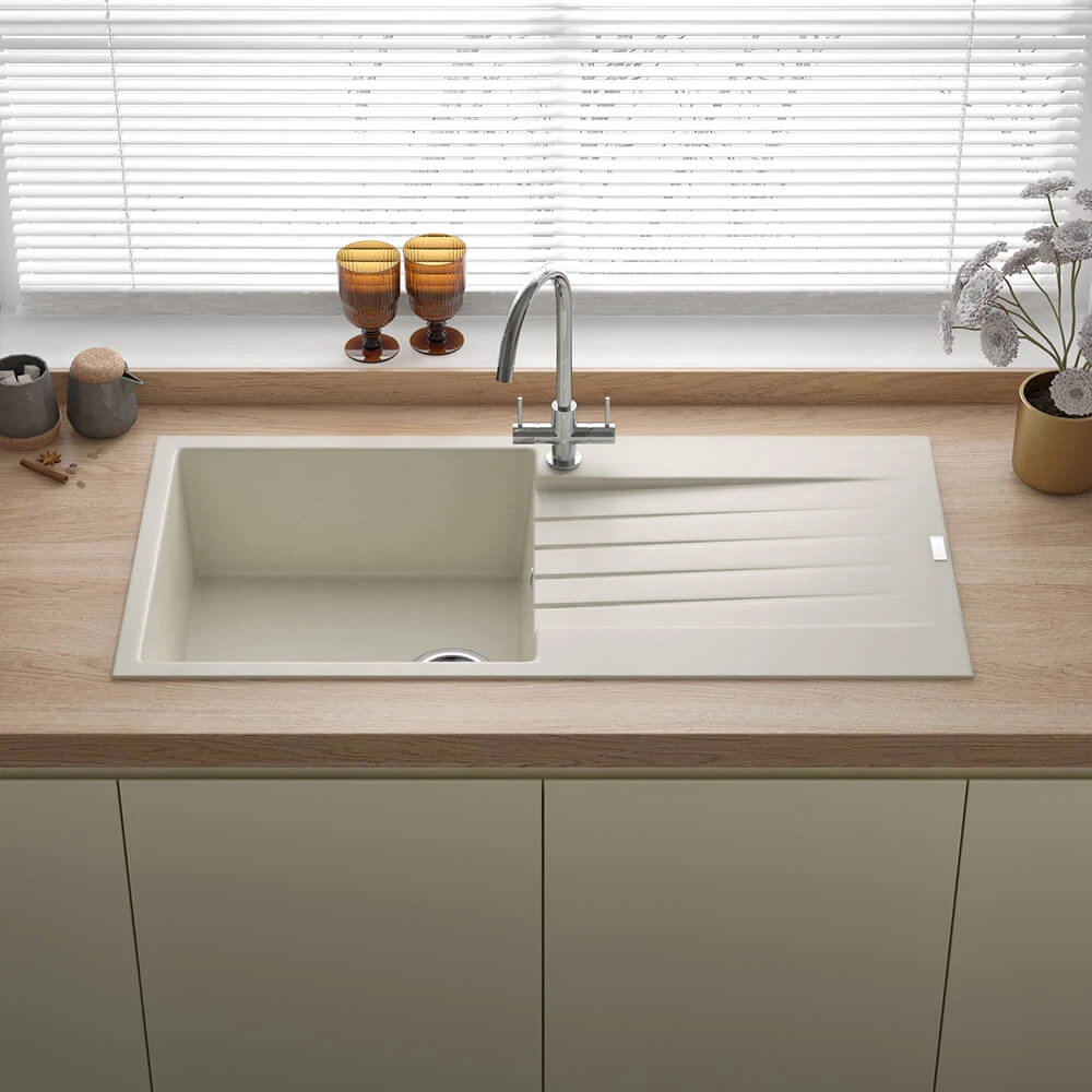 Reginox Harlem 1 Bowl White Granite Composite Kitchen Sink & Waste Kit - 1000 X 500mm 11 Reginox Harlem 1 Bowl White Granite Composite Kitchen Sink & Waste Kit - 1000 X 500mm - Image 9