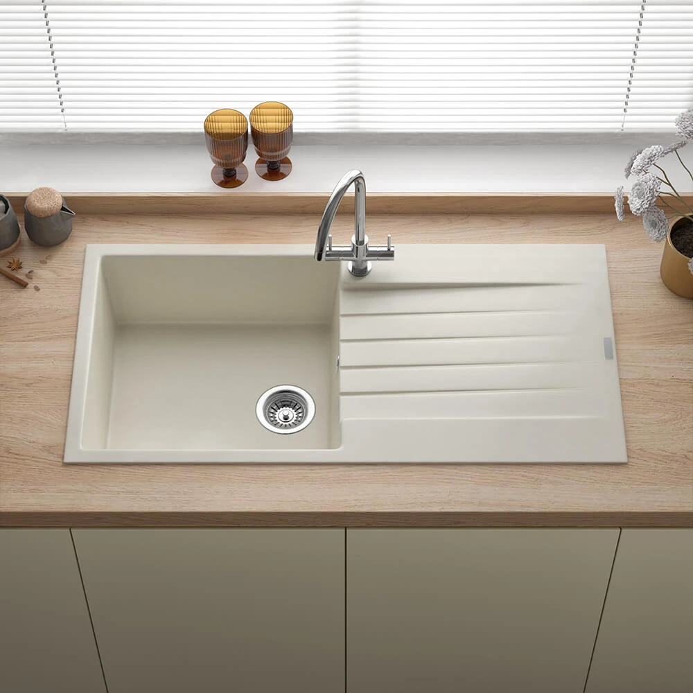 Reginox Harlem 1 Bowl White Granite Composite Kitchen Sink & Waste Kit - 1000 X 500mm 3 Reginox Harlem 1 Bowl White Granite Composite Kitchen Sink & Waste Kit - 1000 X 500mm