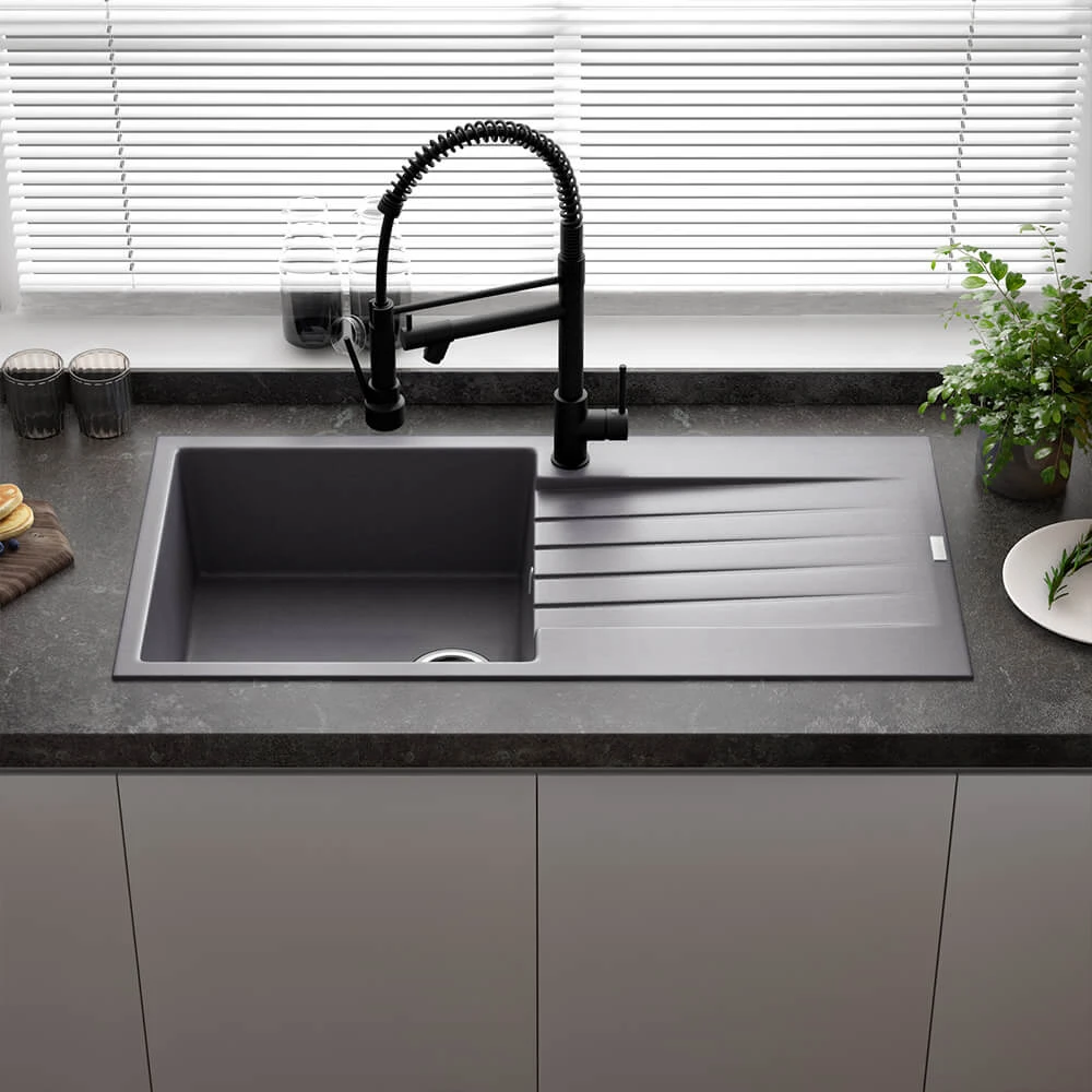 Reginox Harlem 1 Bowl Grey Silvery Granite Composite Sink & Waste Kit And Vellamo Revolve Stainless Steel Mono Kitchen Mixer 9 Reginox Harlem 1 Bowl Grey Silvery Granite Composite Sink & Waste Kit And Vellamo Revolve Stainless Steel Mono Kitchen Mixer - Image 7