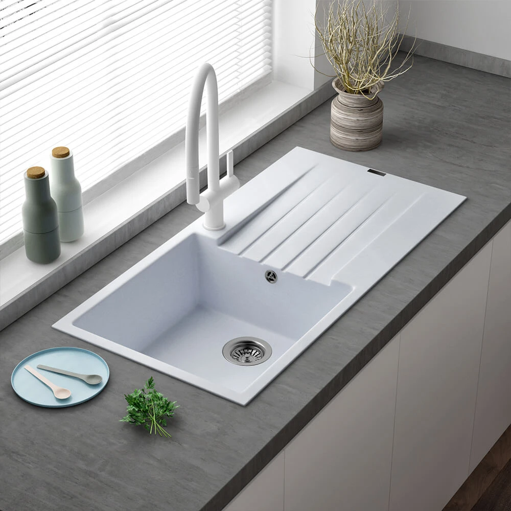 Reginox Harlem 1 Bowl White Granite Composite Kitchen Sink & Waste Kit - 1000 X 500mm 10 Reginox Harlem 1 Bowl White Granite Composite Kitchen Sink & Waste Kit - 1000 X 500mm - Image 8