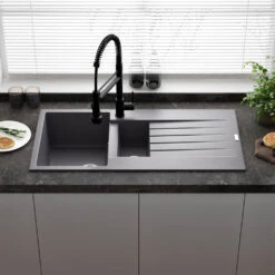 Reginox Harlem 1.5 Bowl White Granite Composite Kitchen Sink & Waste Kit - 1000 X 500mm -Vado Sale Store reginox harlem 1.5 bowl grey silvery granite composite kitchen sink lifestyle 2 1