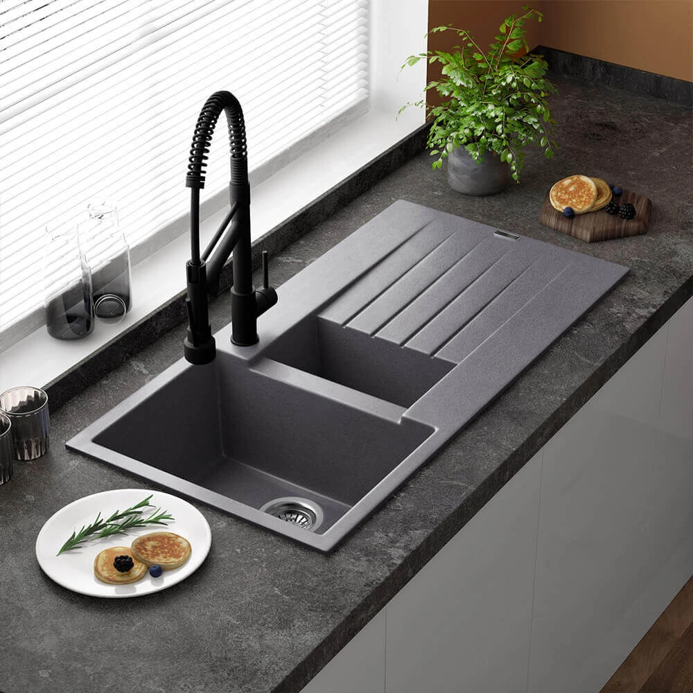 Reginox Harlem 1.5 Bowl Grey Silvery Granite Composite Sink & Waste Kit And Vellamo Hanbury Pull Out Mono Kitchen Mixer 7 Reginox Harlem 1.5 Bowl Grey Silvery Granite Composite Sink & Waste Kit And Vellamo Hanbury Pull Out Mono Kitchen Mixer - Image 5
