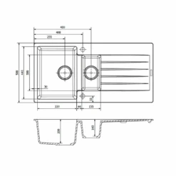 Reginox Harlem 1.5 Bowl Black Silvery Granite Composite Sink & Waste Kit And Vellamo Koro Black Mono Kitchen Mixer -Vado Sale Store reginox harlem 1.5 bowl kitchen sink technical drawing 7