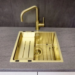 Reginox Miami 40x40 Single Bowl Gold Stainless Steel Inset / Undermount Kitchen Sink - 440 X 440mm 10 Reginox Miami 40x40 Single Bowl Gold Stainless Steel Inset / Undermount Kitchen Sink - 440 X 440mm -Vado Sale Store reginox miami 40x40 gold 1 bowl stainless steel kitchen sink lifestyle 3