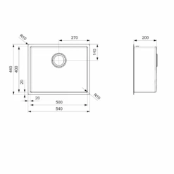 Reginox Miami 50x40 Single Bowl Gold Stainless Steel Inset / Undermount Kitchen Sink - 540 X 440mm 19 Reginox Miami 50x40 Single Bowl Gold Stainless Steel Inset / Undermount Kitchen Sink - 540 X 440mm -Vado Sale Store reginox miami 50x40 gold 1 bowl stainless steel kitchen sink tech drawing