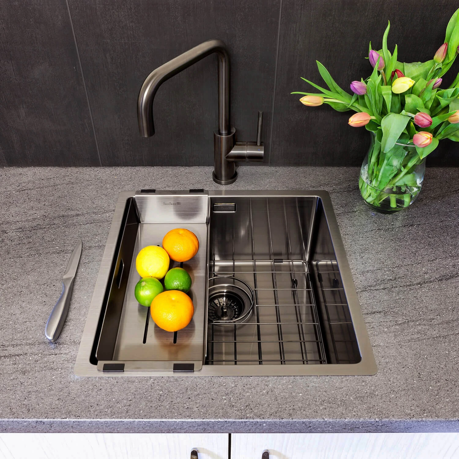 Reginox Miami 1 Bowl Gunmetal Stainless Steel Inset / Undermount Kitchen Sink - 440 X 440mm 5 Reginox Miami 1 Bowl Gunmetal Stainless Steel Inset / Undermount Kitchen Sink - 440 X 440mm - Image 3