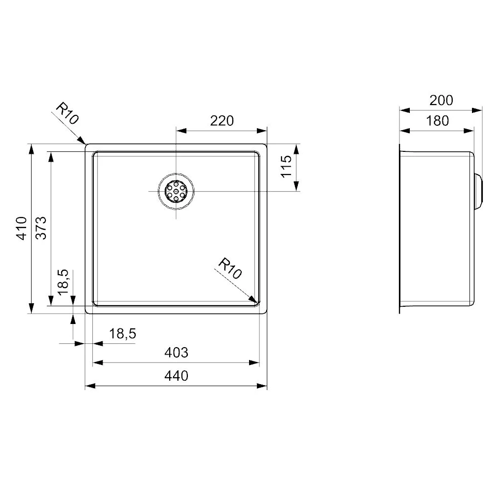 Reginox New Jersey 40x37 Single Bowl Stainless Steel Inset / Undermount Kitchen Sink & Waste Kit - 440 X 410mm 4 Reginox New Jersey 40x37 Single Bowl Stainless Steel Inset / Undermount Kitchen Sink & Waste Kit - 440 X 410mm - Image 2