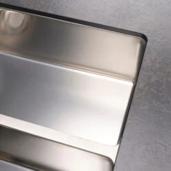 Reginox New York 1.5 Bowl Undermount Or Inset Stainless Steel Kitchen Sink And Integrated Waste With Left Hand Main Bowl - 580 X 440mm -Vado Sale Store reginox new york 34x40 18x40 closeup