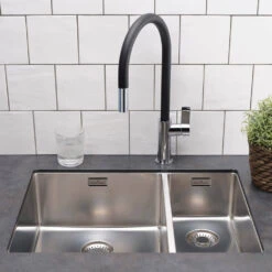 Reginox New York 1.5 Bowl Undermount Or Inset Stainless Steel Kitchen Sink And Integrated Waste With Left Hand Main Bowl - 580 X 440mm -Vado Sale Store reginox new york 34x40 18x40 lifestyle 5