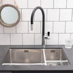 Reginox New York 1.5 Bowl Undermount Or Inset Stainless Steel Kitchen Sink And Integrated Waste With Left Hand Main Bowl - 580 X 440mm -Vado Sale Store reginox new york 34x40 18x40 lifestyle 7