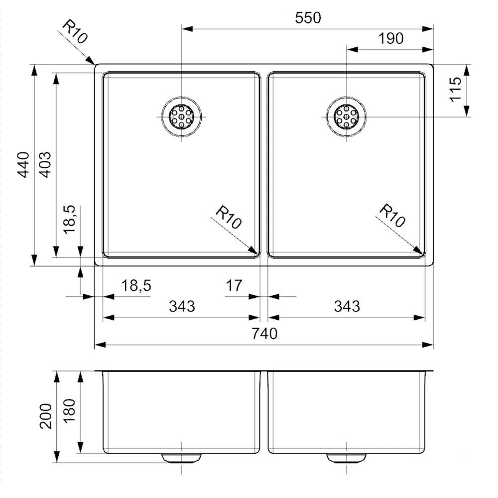 Reginox New York 2 Bowl Undermount Or Inset Stainless Steel Kitchen Sink And Integrated Waste - 740 X 440mm 5 Reginox New York 2 Bowl Undermount Or Inset Stainless Steel Kitchen Sink And Integrated Waste - 740 X 440mm - Image 3