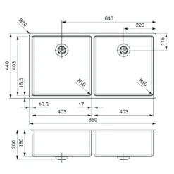 Reginox New York 2 Bowl Undermount Or Inset Stainless Steel Kitchen Sink And Integrated Waste - 860 X 440mm -Vado Sale Store reginox new york 40x40 40x40 tech drawing