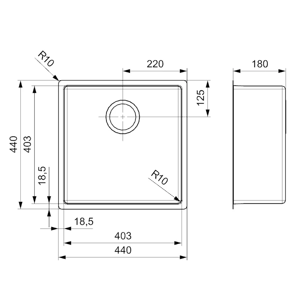 Reginox New York 1 Bowl Undermount Or Inset Jet Black Stainless Steel Kitchen Sink And Integrated Waste - 440 X 440mm 7 Reginox New York 1 Bowl Undermount Or Inset Jet Black Stainless Steel Kitchen Sink And Integrated Waste - 440 X 440mm - Image 5