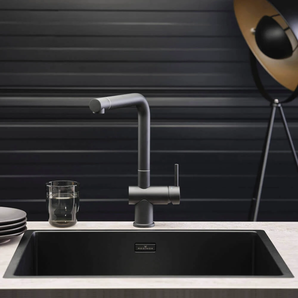 Reginox New York Large 1 Bowl Undermount Or Inset Jet Black Stainless Steel Kitchen Sink And Integrated Waste - 540 X 440mm 5 Reginox New York Large 1 Bowl Undermount Or Inset Jet Black Stainless Steel Kitchen Sink And Integrated Waste - 540 X 440mm - Image 3