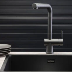 Reginox New York Large 1 Bowl Undermount Or Inset Jet Black Stainless Steel Kitchen Sink And Integrated Waste - 540 X 440mm 16 Reginox New York Large 1 Bowl Undermount Or Inset Jet Black Stainless Steel Kitchen Sink And Integrated Waste - 540 X 440mm -Vado Sale Store reginox new york 50x40 jet black lifestyle 3