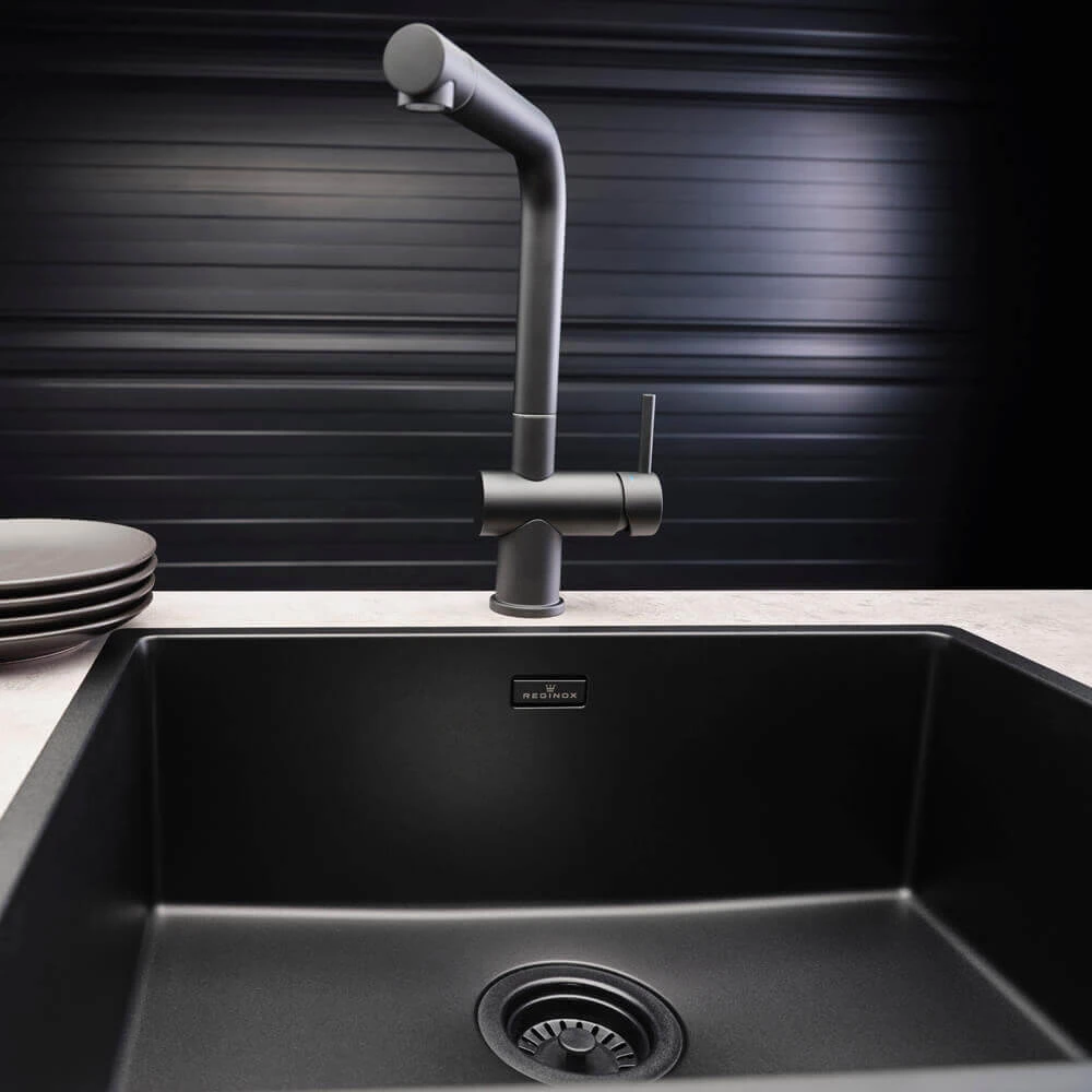 Reginox New York Large 1 Bowl Undermount Or Inset Jet Black Stainless Steel Kitchen Sink And Integrated Waste - 540 X 440mm 9 Reginox New York Large 1 Bowl Undermount Or Inset Jet Black Stainless Steel Kitchen Sink And Integrated Waste - 540 X 440mm - Image 7
