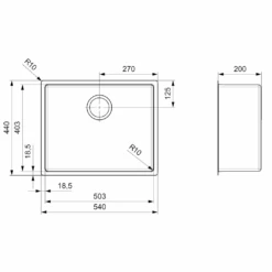 Reginox New York Large 1 Bowl Undermount Or Inset Jet Black Stainless Steel Kitchen Sink And Integrated Waste - 540 X 440mm 23 Reginox New York Large 1 Bowl Undermount Or Inset Jet Black Stainless Steel Kitchen Sink And Integrated Waste - 540 X 440mm -Vado Sale Store reginox new york 50x40 jet black tech drawing