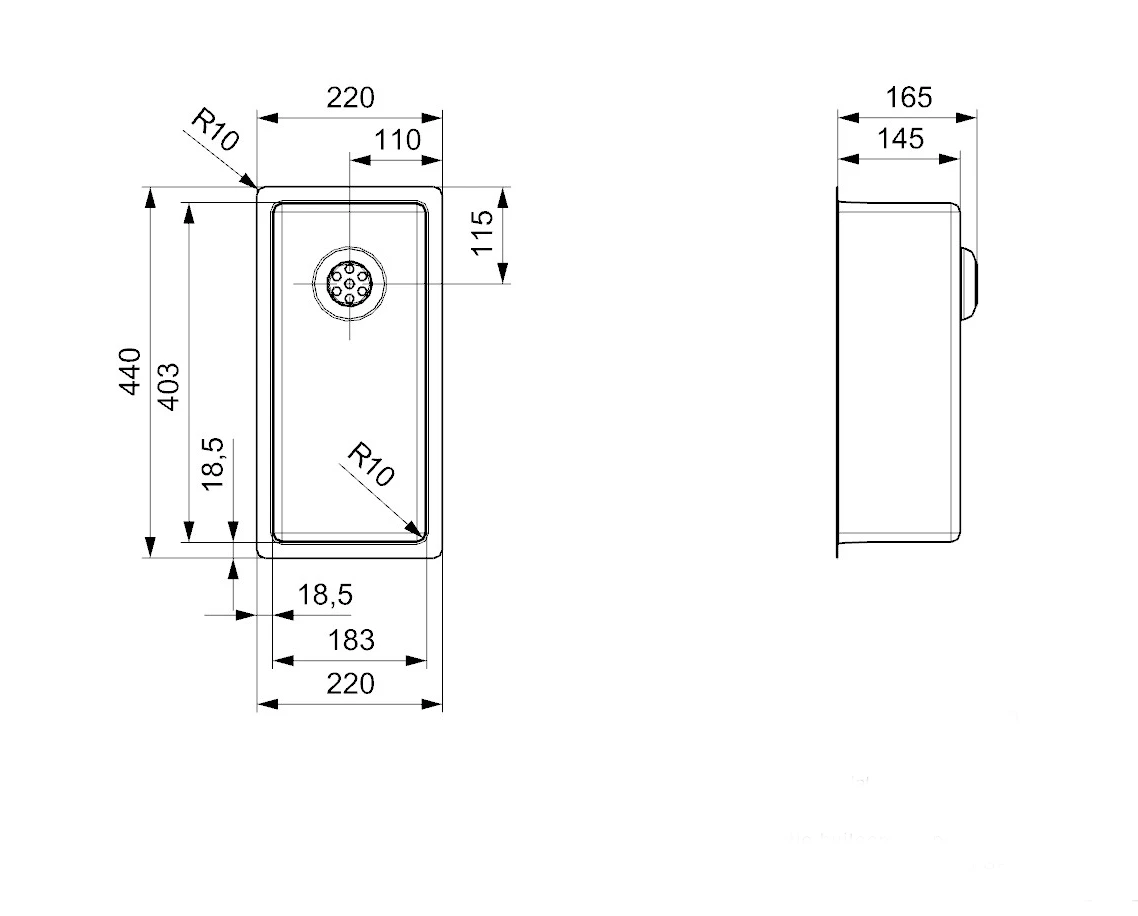 Reginox New York 0.5 Bowl Undermount Or Inset Stainless Steel Kitchen Sink & Integrated Waste - 220 X 440mm 5 Reginox New York 0.5 Bowl Undermount Or Inset Stainless Steel Kitchen Sink & Integrated Waste - 220 X 440mm - Image 3