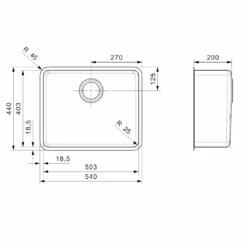 Reginox Ohio 50x40 Single Bowl Stainless Steel Inset / Undermount Kitchen Sink & Waste - 540 X 440mm 25 Reginox Ohio 50x40 Single Bowl Stainless Steel Inset / Undermount Kitchen Sink & Waste - 540 X 440mm -Vado Sale Store reginox ohio 50x40 1 bowl stainless steel sink tech drawing