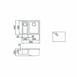 Reginox Quadra 150 1.5 Bowl Ghisa Black Granite Composite Undermount Kitchen Sink & Waste Kit - 560 X 440mm 9 Reginox Quadra 150 1.5 Bowl Ghisa Black Granite Composite Undermount Kitchen Sink & Waste Kit - 560 X 440mm -Vado Sale Store reginox quadra150 granite composite sink tech drawing
