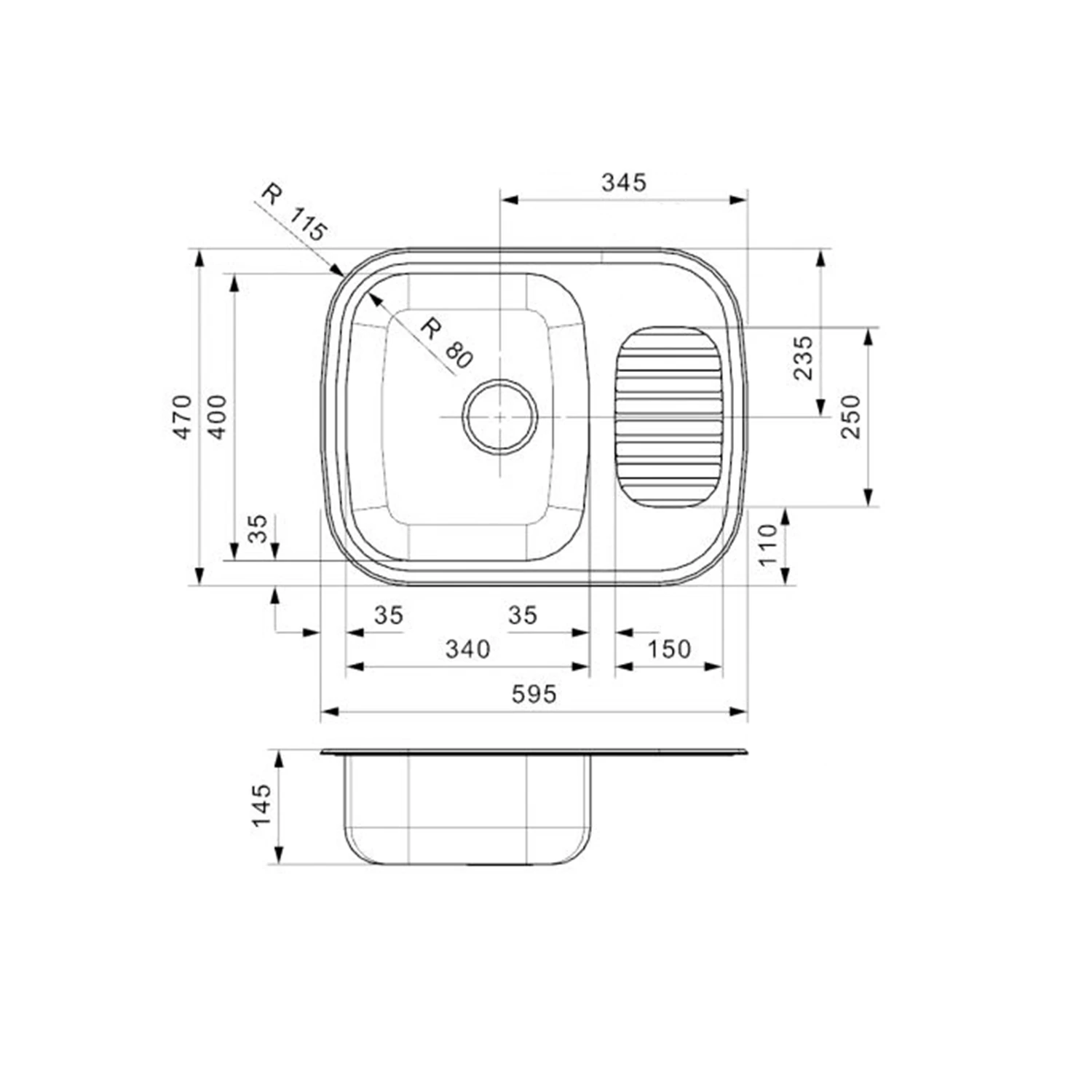 Reginox Regidrain Single Bowl Stainless Steel Inset Sink & Waste - Reversible - 2 Tapholes 4 Reginox Regidrain Single Bowl Stainless Steel Inset Sink & Waste - Reversible - 2 Tapholes - Image 2