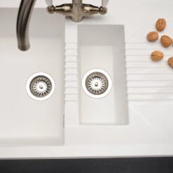 Reginox Tekno White Granite Composite 1.5 Bowl Kitchen Sink With Reversible Drainer & Waste Kit - 1000 X 500mm -Vado Sale Store reginox tekno 1 5 bowl white granite kitchen sink lifestyle 2 1