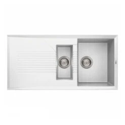 Reginox Tekno White Granite Composite 1.5 Bowl Kitchen Sink With Reversible Drainer & Waste Kit - 1000 X 500mm -Vado Sale Store reginox tekno white granite 1.5 bowl kitchen sink 1