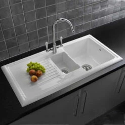 Reginox 1.5 Bowl Black Ceramic Kitchen Sink & Waste Kit With Reversible Drainer - 1010 X 525mm