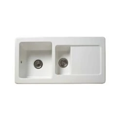 Reginox Contemporary 1.5 Bowl White Ceramic Kichen Sink & Waste Kit With Reversible Drainer - 1000 X 500mm