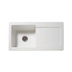 Reginox Contemporary White Ceramic Single Bowl Kitchen Sink With Reversible Drainer & Waste - 1000mm X 500mm