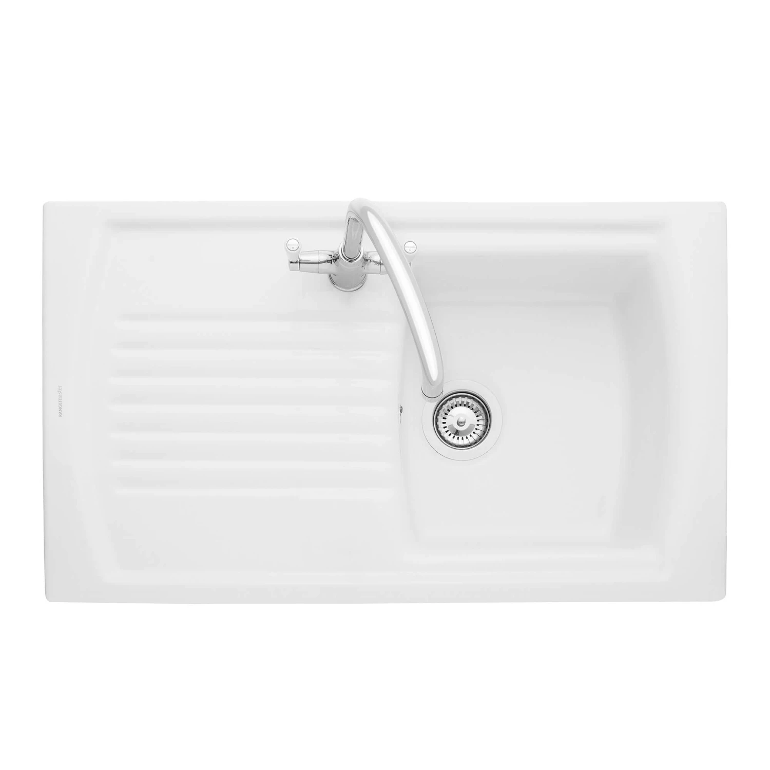 Rangemaster Tenby Compact 1 Bowl Gloss White Fireclay Ceramic Kitchen Sink & Waste With Reversible Drainer - 850 X 500mm 5 Rangemaster Tenby Compact 1 Bowl Gloss White Fireclay Ceramic Kitchen Sink & Waste With Reversible Drainer - 850 X 500mm - Image 3
