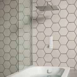 Ross Concealed Thermostatic Push Button Shower Valve, 400mm Fixed Head & Overflow Bath Filler - 300mm Wall Arm