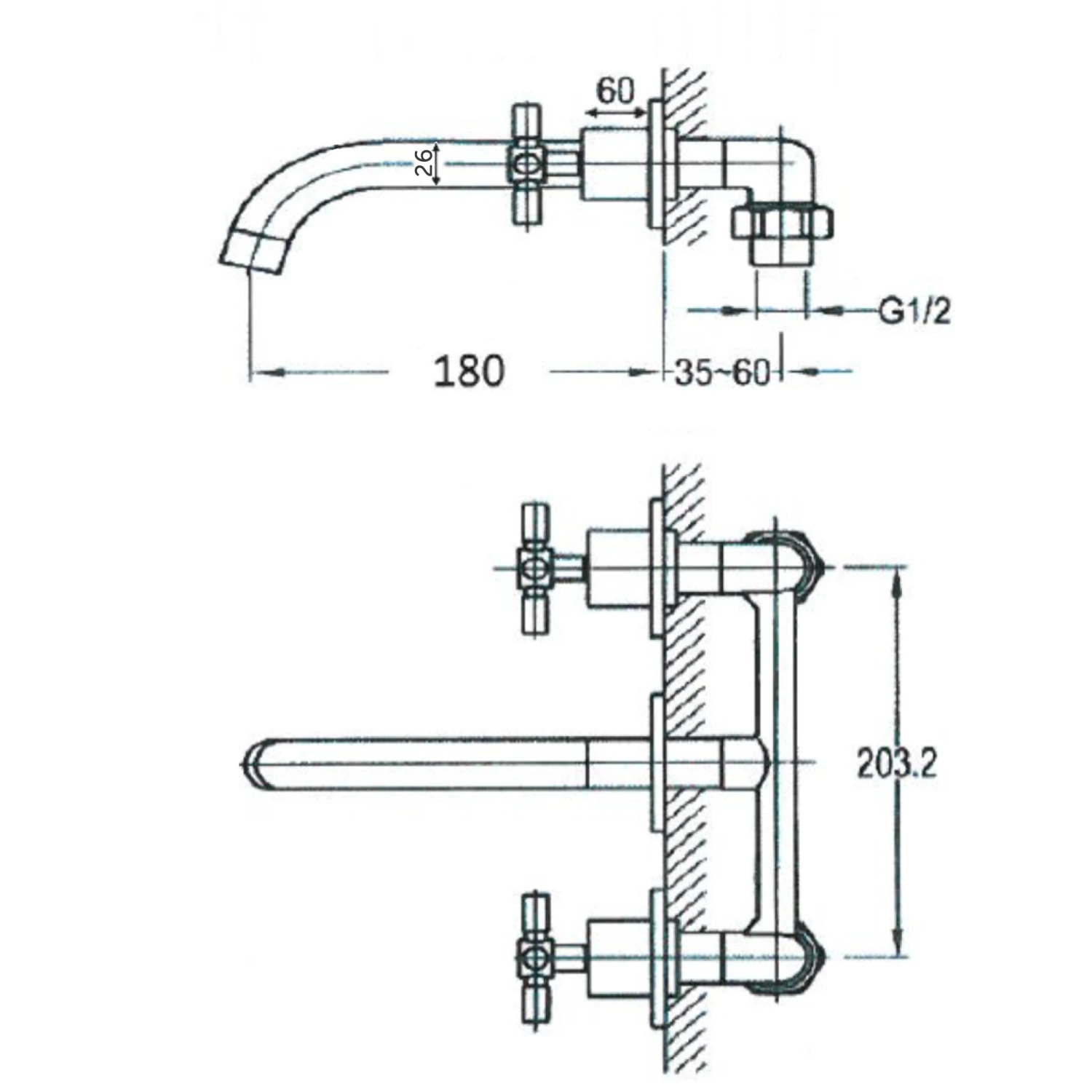 Sagittarius Avant Wall Mounted 3 Hole Bath Filler With 180mm Spout 4 Sagittarius Avant Wall Mounted 3 Hole Bath Filler With 180mm Spout - Image 2