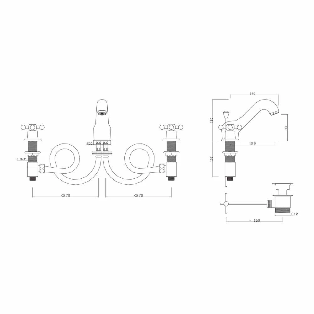 Sagittarius Fantasy 3 Hole Basin Mixer & Pop Up Waste 4 Sagittarius Fantasy 3 Hole Basin Mixer & Pop Up Waste - Image 2